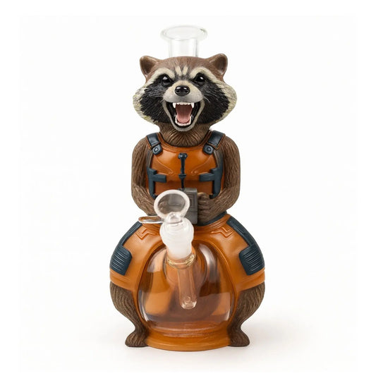 Exklusive Racoon Bong aus PVC und Glas, 26 cm hoch, 490 g schwer – Waschbär-Design, erhältlich im CANNANA Headshop Düsseldorf